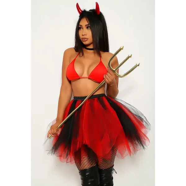 Red Black Sexy Devil Tutu Two Piece Costume