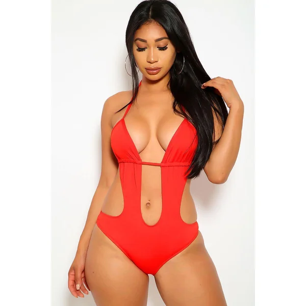 Red Halter Monokini