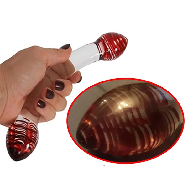 Red Head Double Ended Glass Dildo Hustler