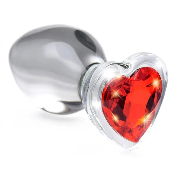 Red Heart Gem Glass Anal Plug Sex Toy - Medium Jewel Butt Plug