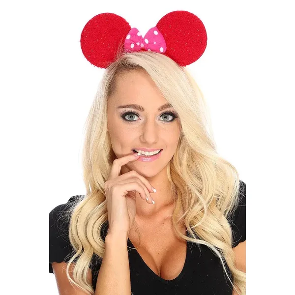Red Tinsel Terrycloth Bow Tie Mouse Ears