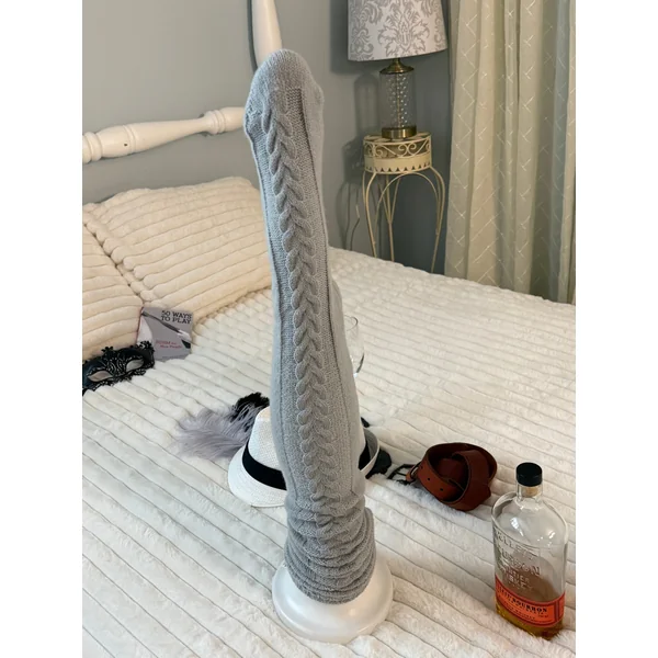 Regular long grey cable knit tall socks