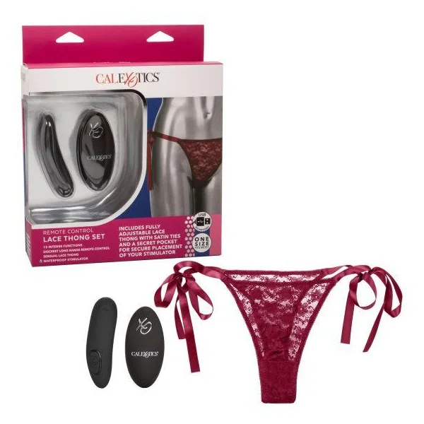 Remote Control Lace Thong Set Burgundy