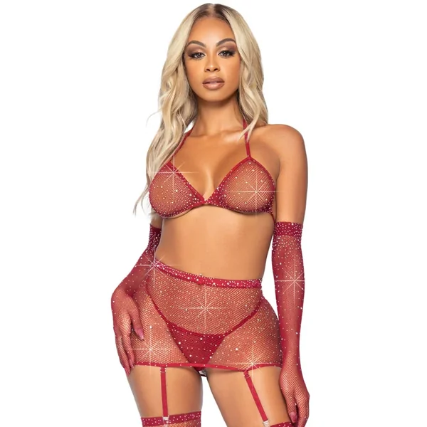 Risk Taker Rhinestone Bra Set – O/S (Burgundy)