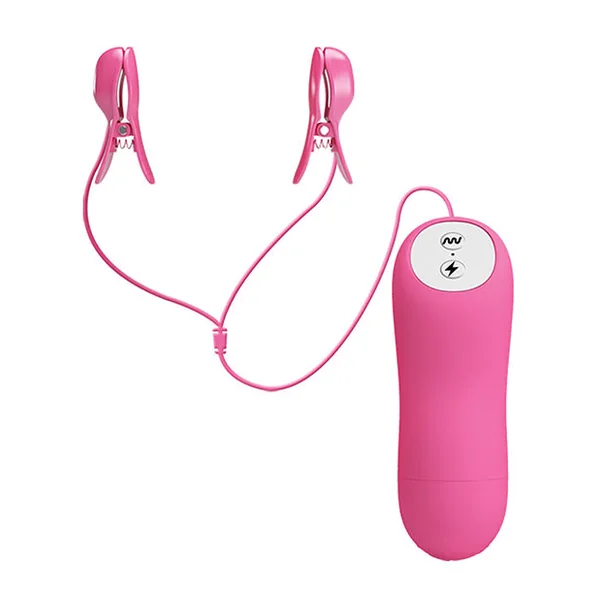 Romantic Wave Electro Shock Vibrating Nipple Clamps - Rose Pink