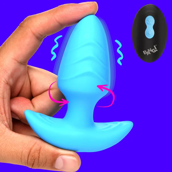 Rotating and Vibrating Silicone Butt Plug – Blue