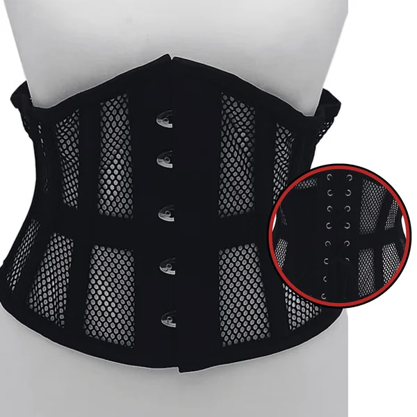 Rouge Garments Sexy Clothing Cinched-in Waistline Boned Mesh Corset Black