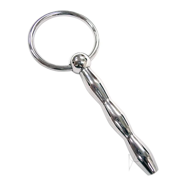 Rouge Ribbed Stainless Steel Urethral Probe - Silver