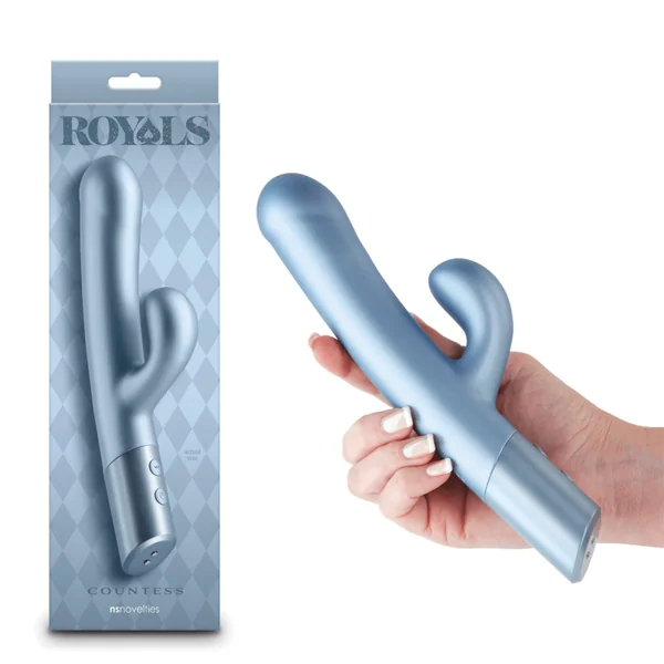 Royals Countess Rechargeable Silicone Rabbit Vibrator Shimmery Metallic Seafoam – Blue