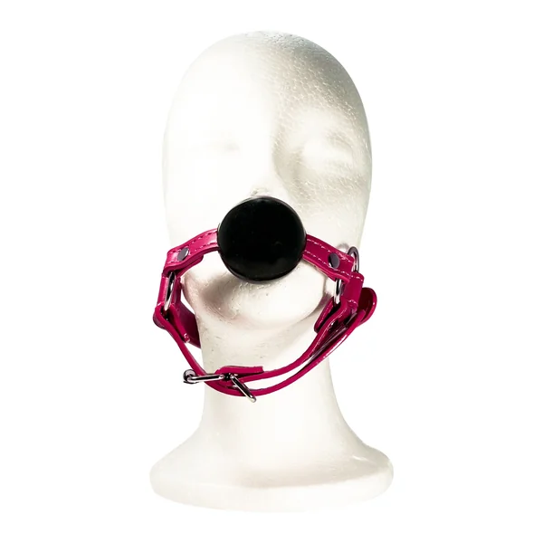 Rubber Ball Gag with Head and Chin Strap by Fetish Pleasure Play Hot Pink