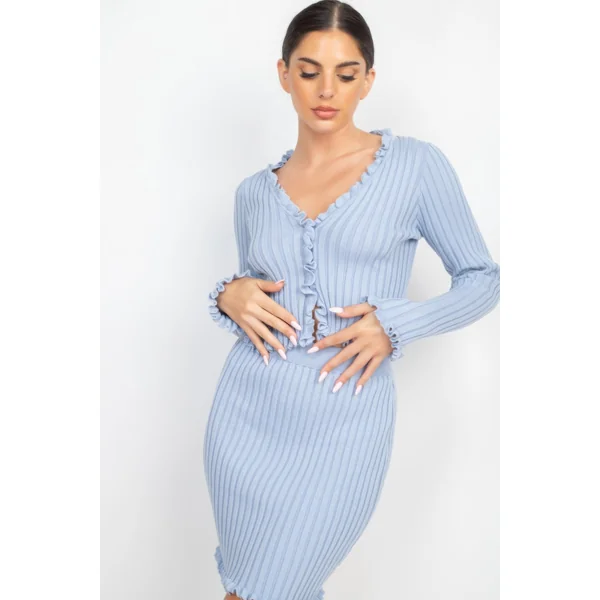 Ruffle Trim Buttoned Sweater Cardigan