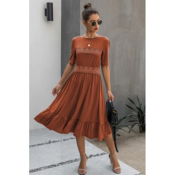 Ruffled Lace Midi Swing Dress