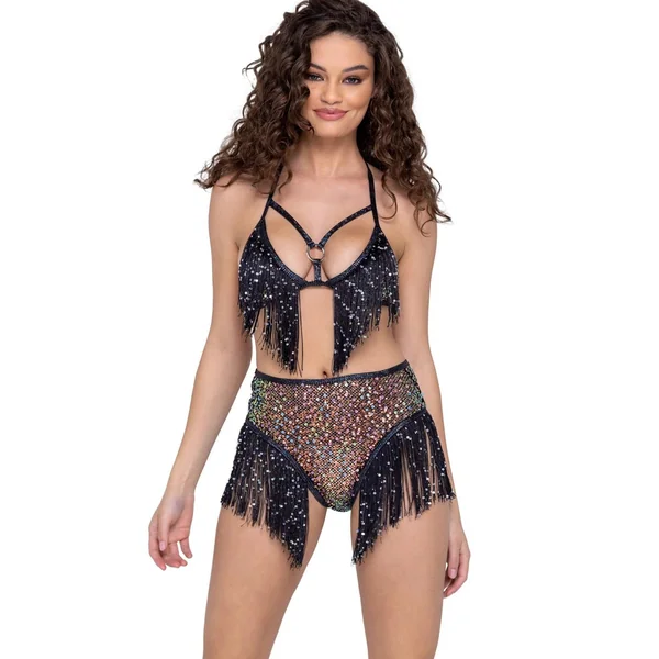 Sequin Fishnet High Waisted Shorts