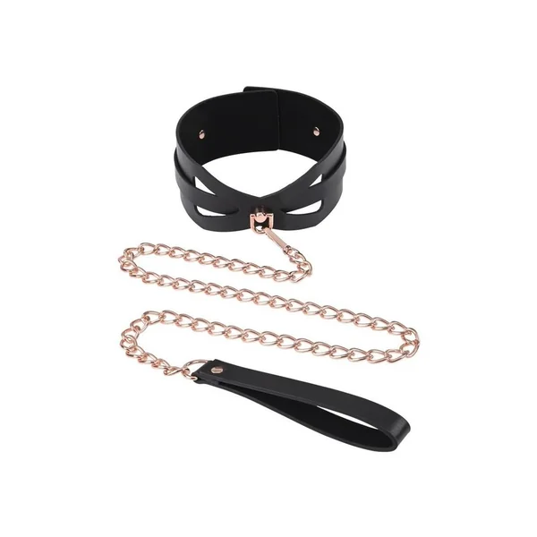 Sex and Mischief Brat Collar andamp; Leash – Black/Rose Gold