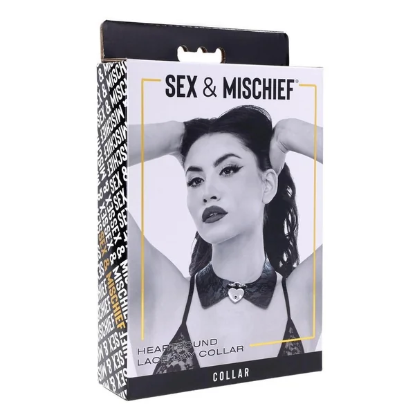 Sex & Mischief Heartbound Lace Day Collar - Black/Silver