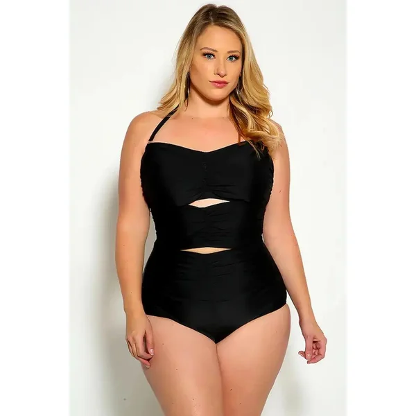 Sexy Black Cut Out Halter One Piece Swimsuit