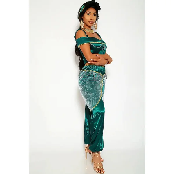 Sexy Emerald Sheer Embroidered Detailing 3 Piece Halloween Costume