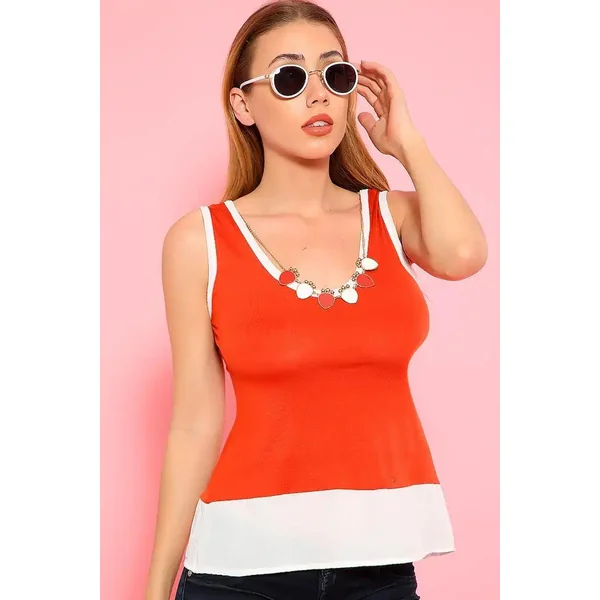 Sexy Rust White Two Tone Bow Detail Sleeveless Casual Top