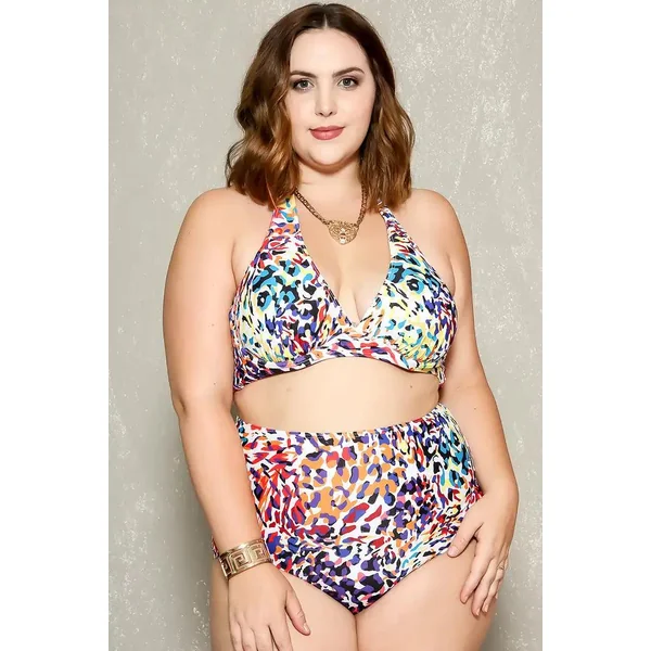 Sexy White Purple Animal Print High Waist Padded 2Pc. Bikini