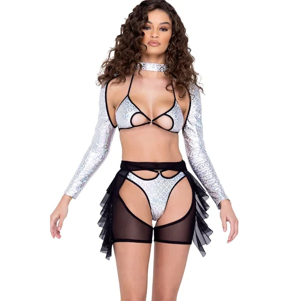 Sheer Mesh Short Chaps with Ruffle Detail