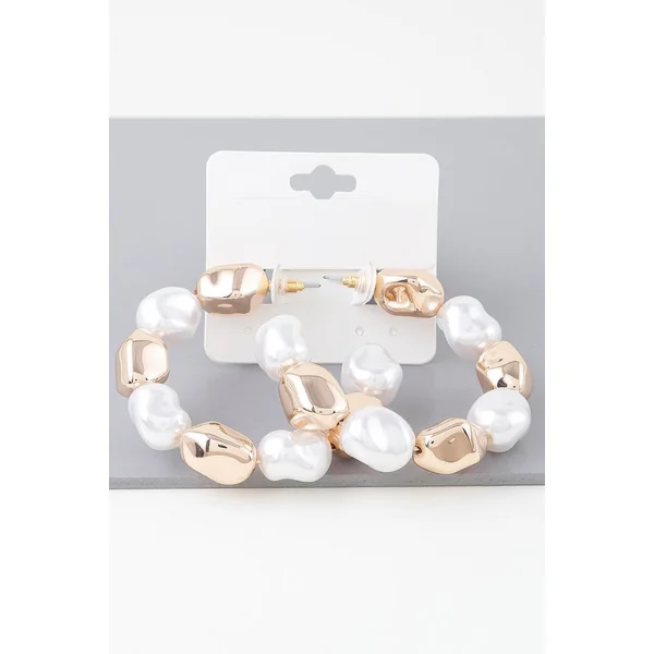 Shiny N Pearl Stone Hoop Earrings
