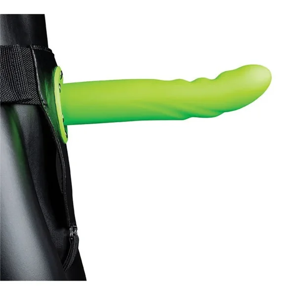 Shots Ouch 8″ Textured Curved Hollow Strap On – Glow in the Dark