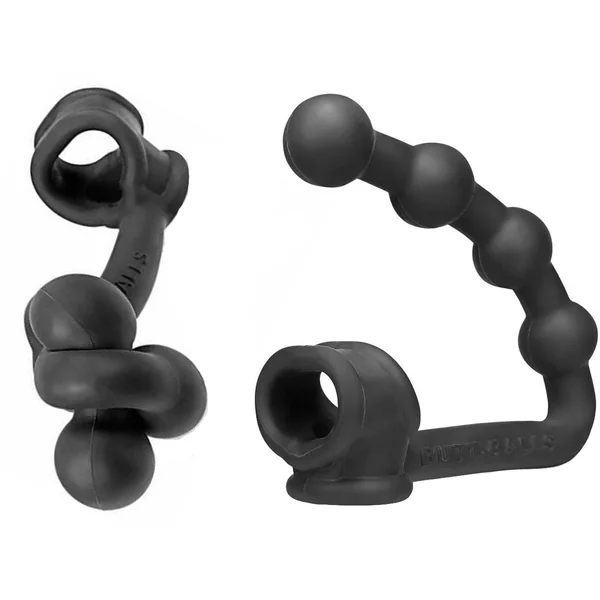 Silicone Cocksling 2 With Attached Anal Beads Black Blue Ox Designs