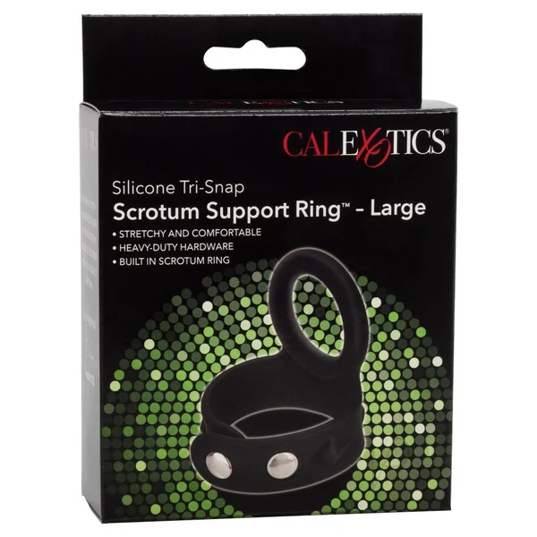 Silicone Tri-Snap Scrotum Support Penis Ring Black