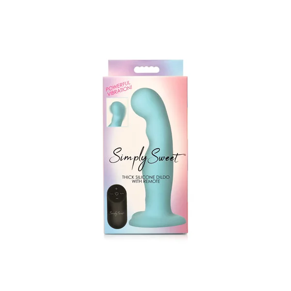 Simply Sweet 21X Vibrating Thick Silicone Dildo W/ Remote Blue