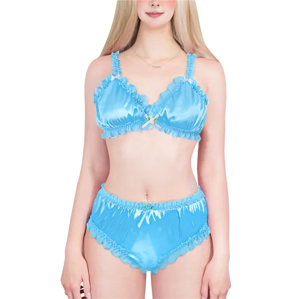 SissyUniversity Lacy Frill Bralette Set Blue