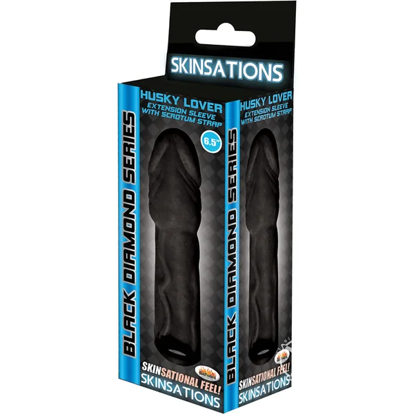 Skinsations Black Diamond Husky Lover Extension Sleeve with Scrotum Strap 6.5in - Chocolate