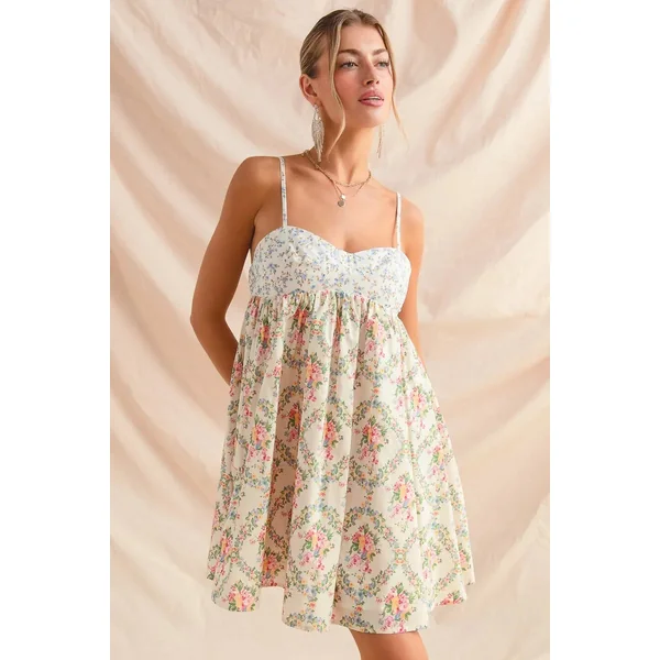 SO ME Mixed Floral Print Sleeveless Mini Dress