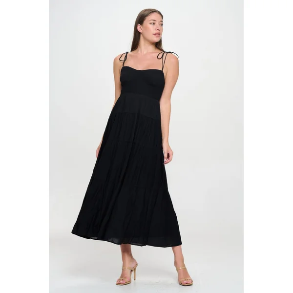 Solid Smocked Ruffle Maxi Dress