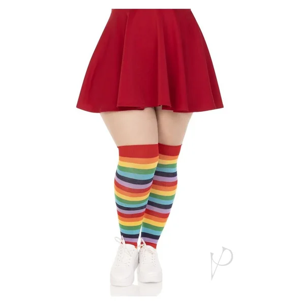 Spandex Acrylic Rainbow Striped Thigh Highs - 1x-2x