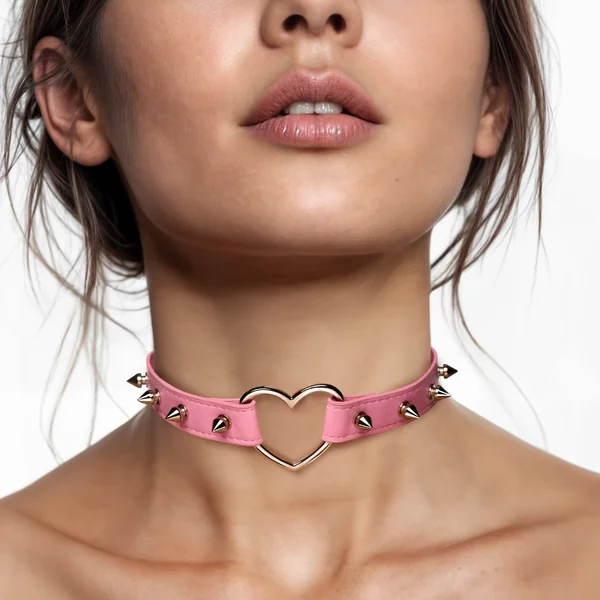 Spiked Heart Choker – Pink