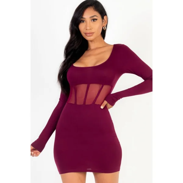 Square neck mesh corset mini dress