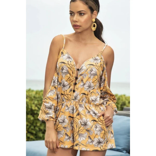 SS-Floral Print Cold Shoulder Romper