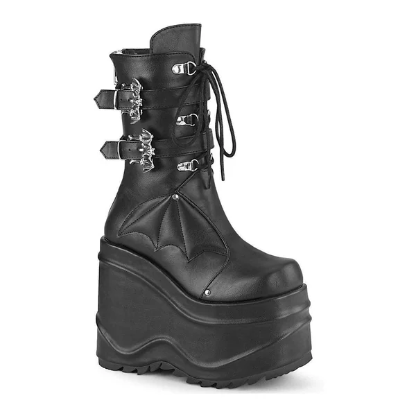 SS-WAVE-150 Knee Boot | Black Faux Leather