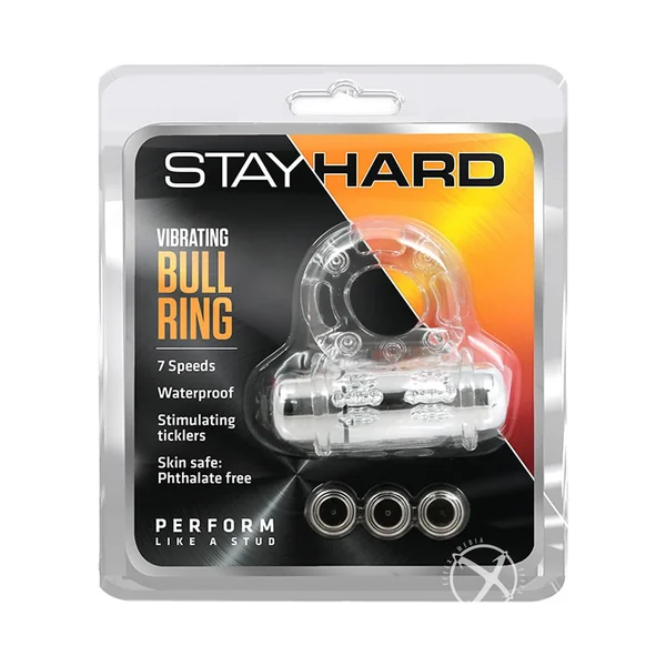 Stay Hard Vibrating Bull Penis Ring Waterproof Clear
