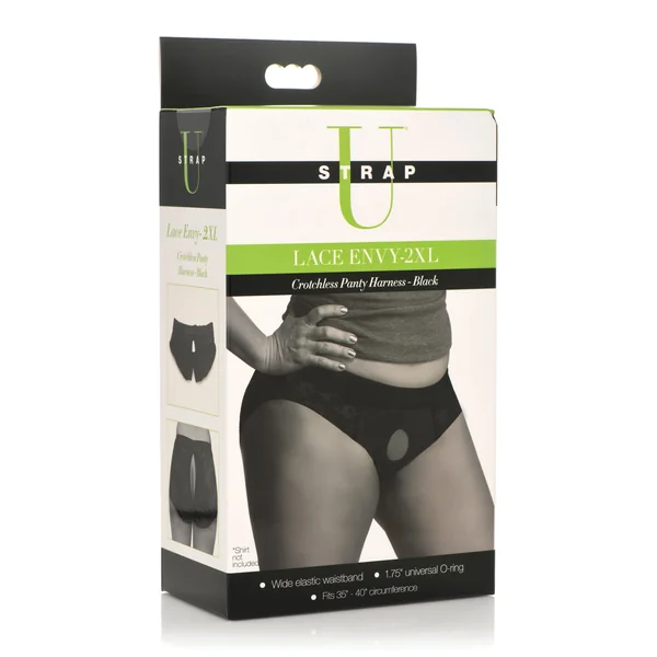 Strap U Lace Envy Crotchless Panty Harness - 2XL Black
