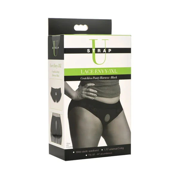 Strap U Lace Envy Crotchless Panty Harness Black 3XL