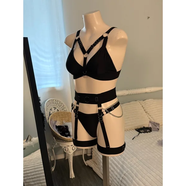 Strappy black two piece with chains