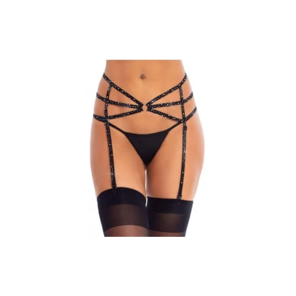 STRAPPY ELASTIC RHINESTONE GARTER-BLACK-ONE SIZE
