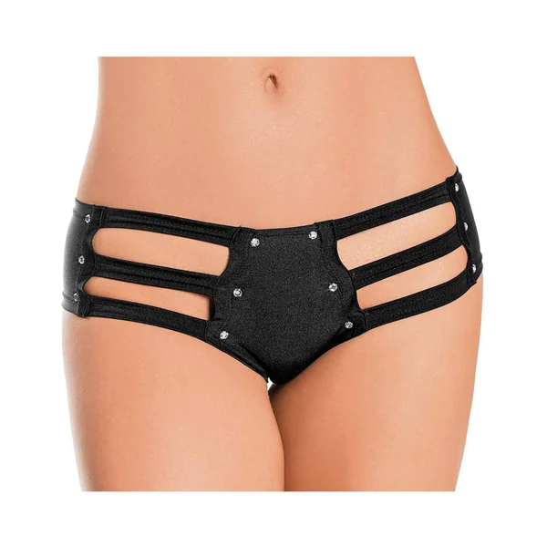 Strappy Front & Back Jeweled Booty Shorts Black O/S