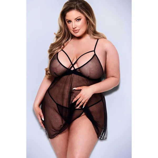 Strappy Lace & Mesh Babydoll & G-String Set