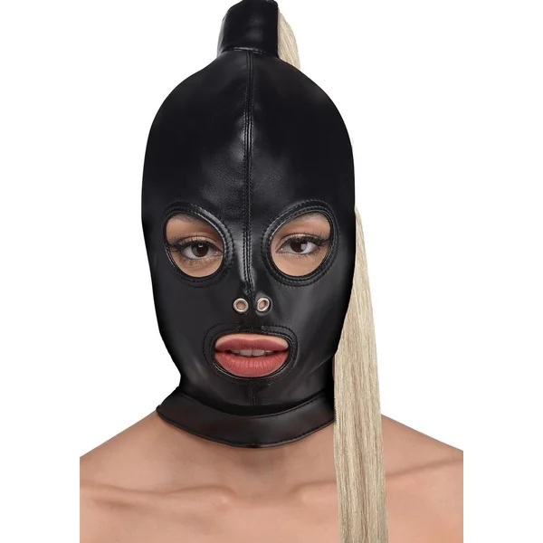 Strict Blonde Ponytail Bondage Hood – Black