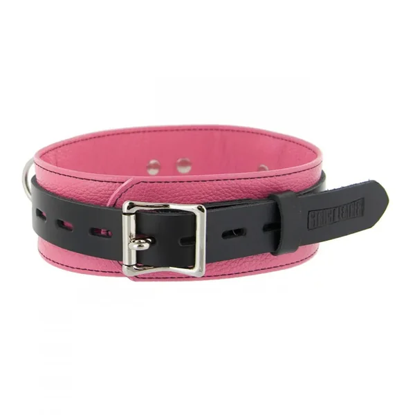 Strict Leather Deluxe Locking BDSM Collar - Pink Leather Bondage Collar