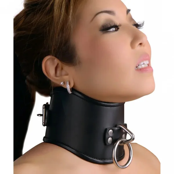Strict Leather Locking Posture BDSM Collar - Small