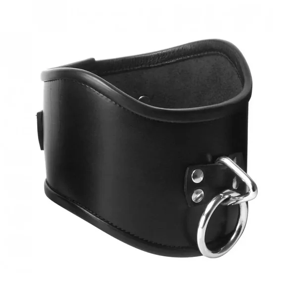Strict Leather Locking Posture Collar - Tall Bondage Collar Large