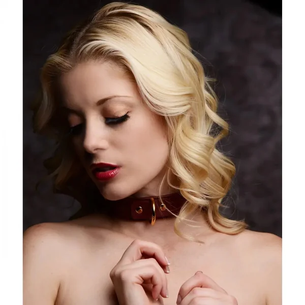 Strict Leather Luxury Bondage Collar Burgundy Locking Collar